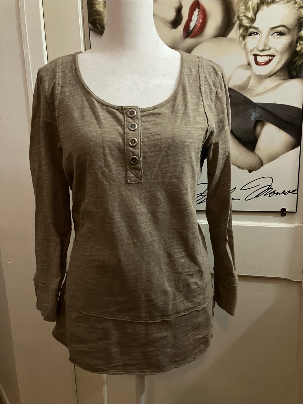 neon buddha Long-Sleeve Henley Tunic in Taupe